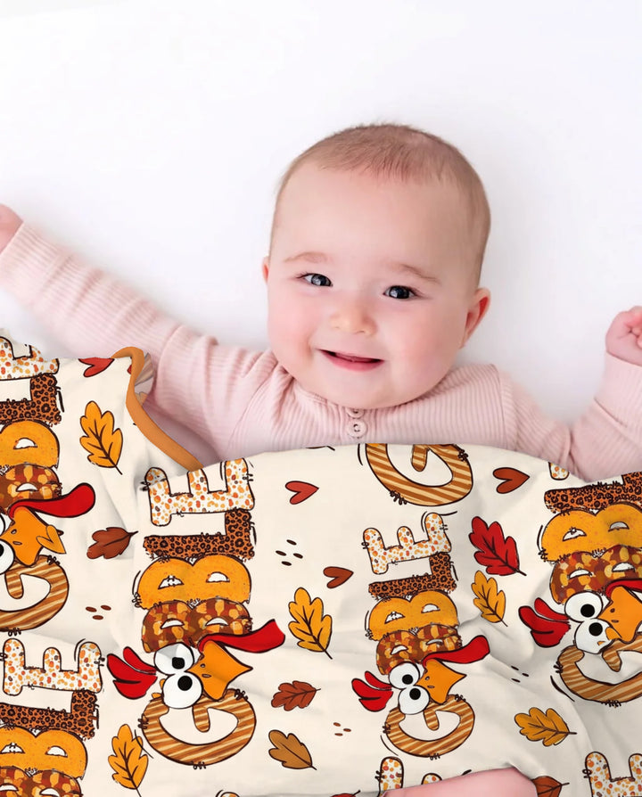Gobble Turkey Fall Leaves Bamboo Blanket