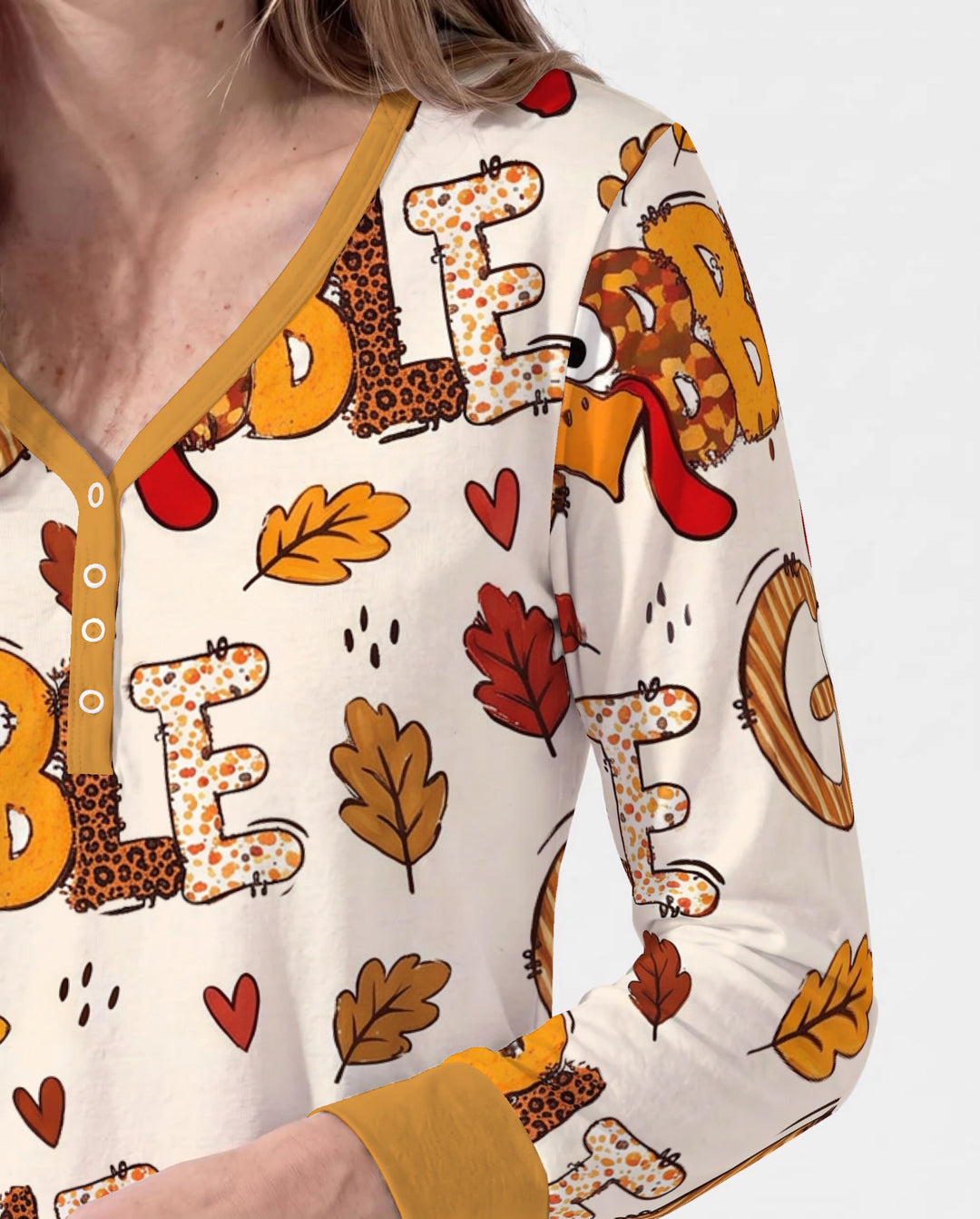 Gobble Turkey Fall Leaves Bamboo Women Pajama Set