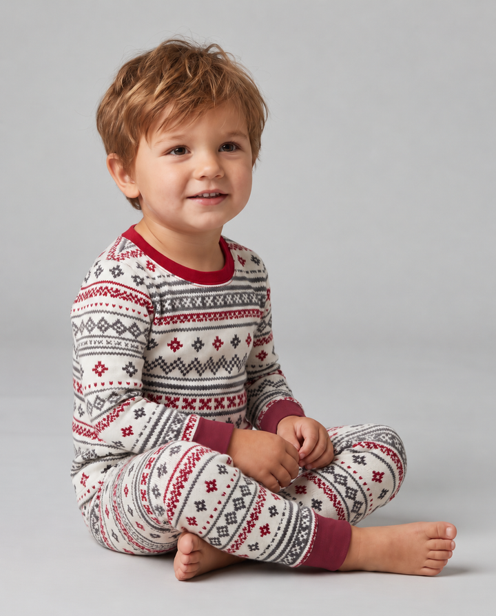 Nordic Fair Isle Holiday Knit Bamboo Two Piece Long Sleeve Pajama Set