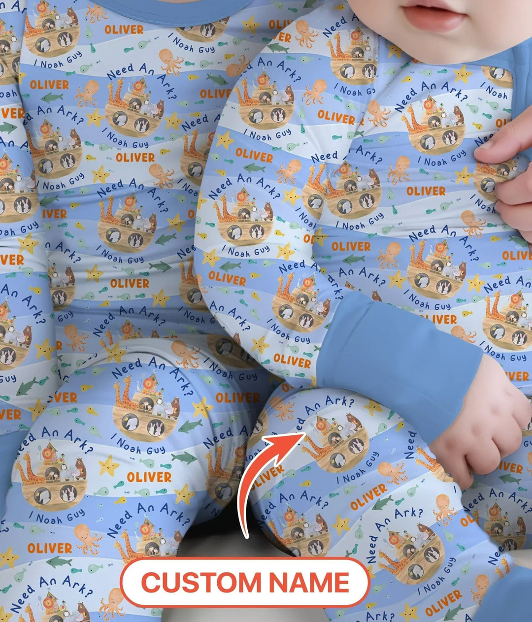 Noah’s Ark Custom Name Boy Two Piece Long Sleeve Pajama Set - Zumbamboo