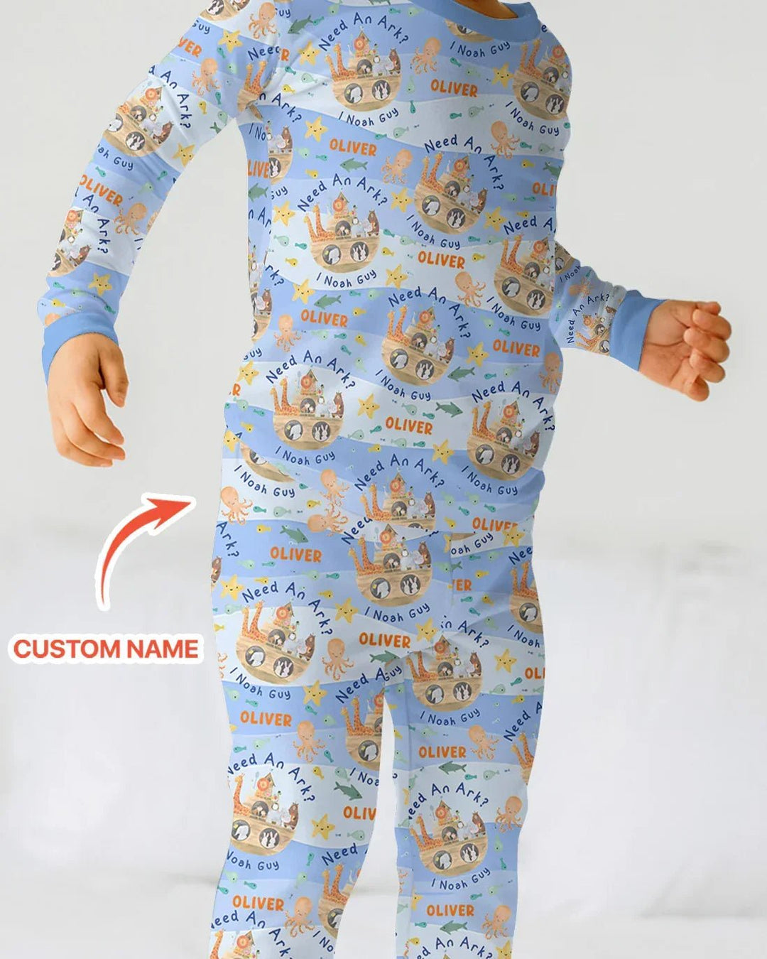 Noah’s Ark Custom Name Boy Two Piece Long Sleeve Pajama Set - Zumbamboo