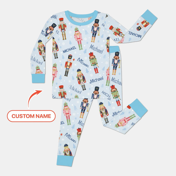 Nutcracker Parade Custom Name Boy Two Piece Long Sleeve Pajama Set - Zumbamboo