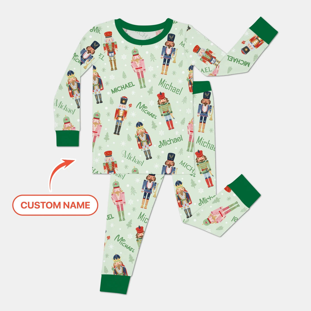 Nutcracker Parade Custom Name Boy Two Piece Long Sleeve Pajama Set - Zumbamboo