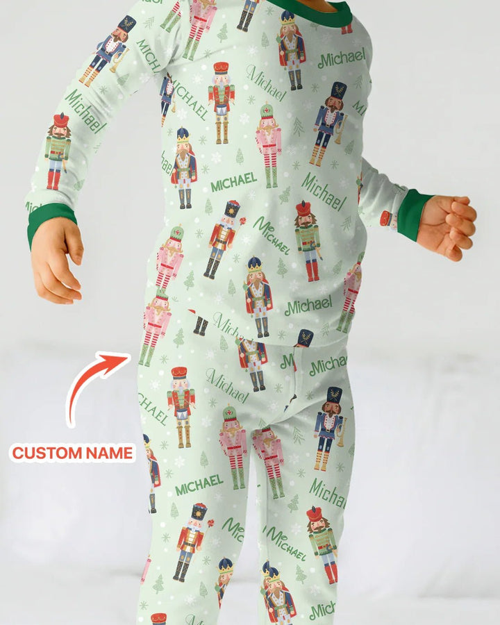 Nutcracker Parade Custom Name Boy Two Piece Long Sleeve Pajama Set - Zumbamboo