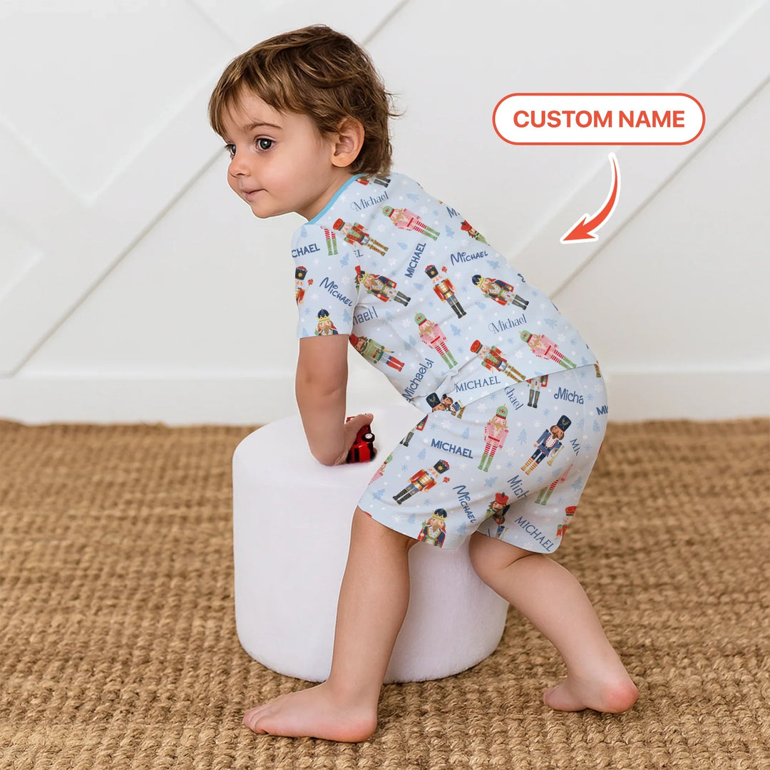 Nutcracker Parade Custom Name Boy Two Piece Short Sleeve Shorts Pajama Set , Nutcracker Parade Custom Name Boy Two Piece Short Sleeve Shorts Pajama Set - 12-18M
