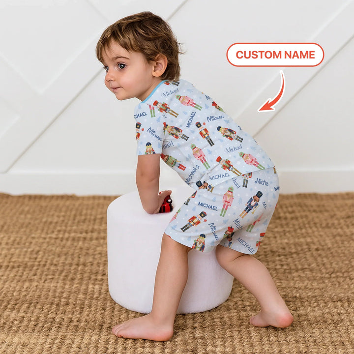 Nutcracker Parade Custom Name Boy Two Piece Short Sleeve Shorts Pajama Set , Nutcracker Parade Custom Name Boy Two Piece Short Sleeve Shorts Pajama Set - 12-18M