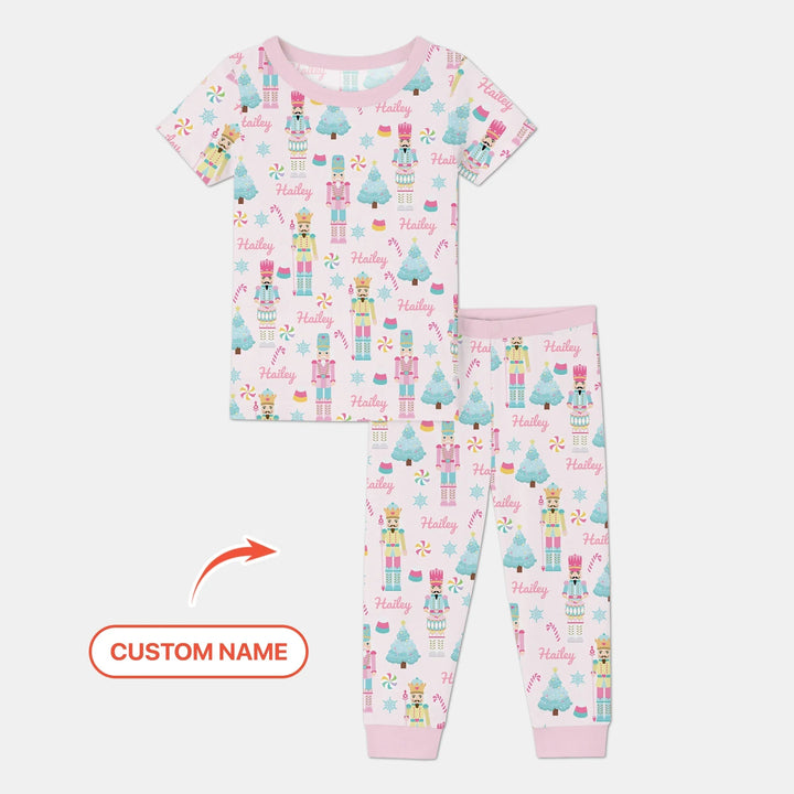 Nutcracker Parade Custom Name Girl Two Piece Short Sleeve Pajama Set - Zumbamboo