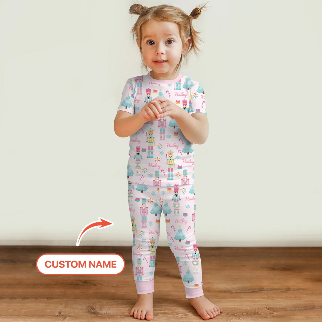 Nutcracker Parade Custom Name Girl Two Piece Short Sleeve Pajama Set - Zumbamboo