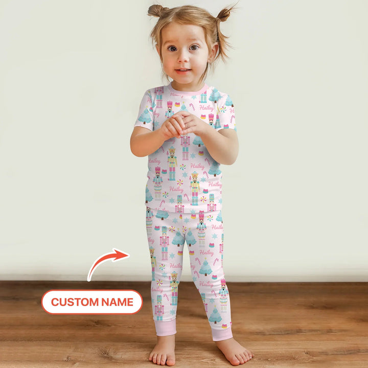 Nutcracker Parade Custom Name Girl Two Piece Short Sleeve Pajama Set - Zumbamboo