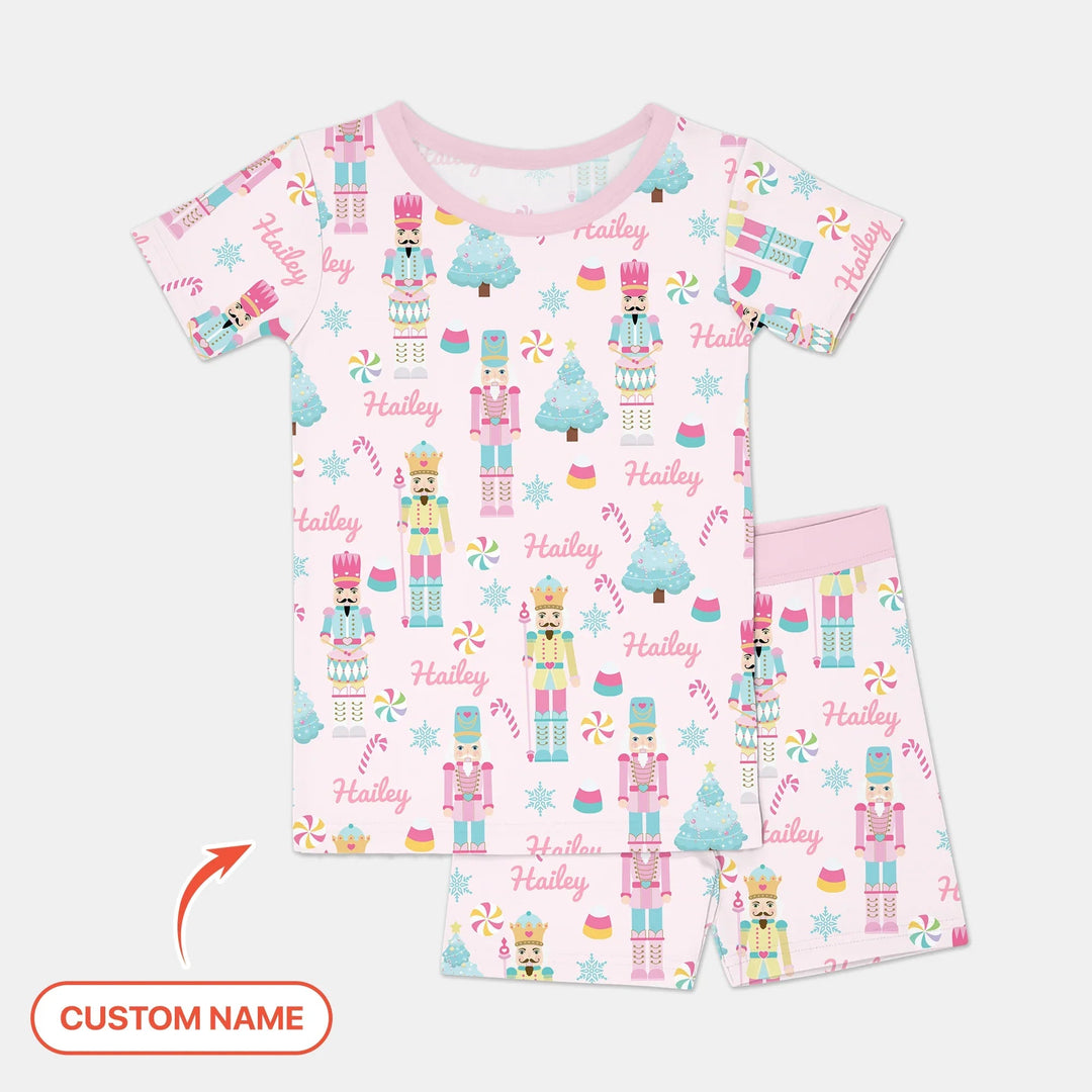 Nutcracker Parade Custom Name Girl Two Piece Short Sleeve Shorts Pajama Set , Nutcracker Parade Custom Name Girl Two Piece Short Sleeve Shorts Pajama Set - 12-18M