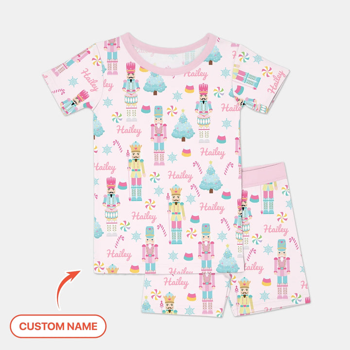 Nutcracker Parade Custom Name Girl Two Piece Short Sleeve Shorts Pajama Set , Nutcracker Parade Custom Name Girl Two Piece Short Sleeve Shorts Pajama Set - 12-18M