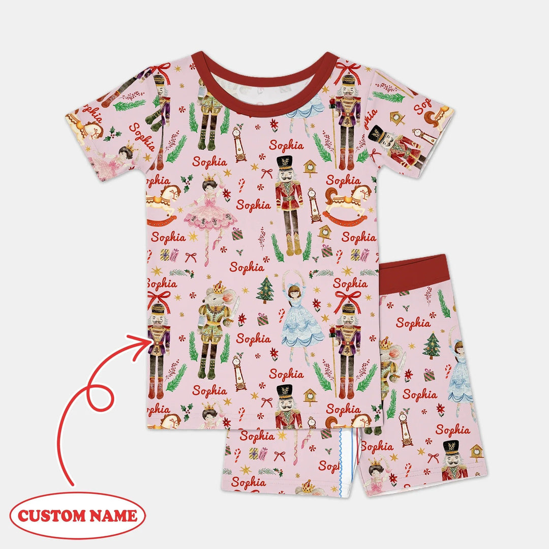 Nutcracker’s Christmas Dream Custom Name Two Piece Short Sleeve Shorts Pajama Set , Nutcracker’s Christmas Dream Custom Name Two Piece Short Sleeve Shorts Pajama Set - 12-18M