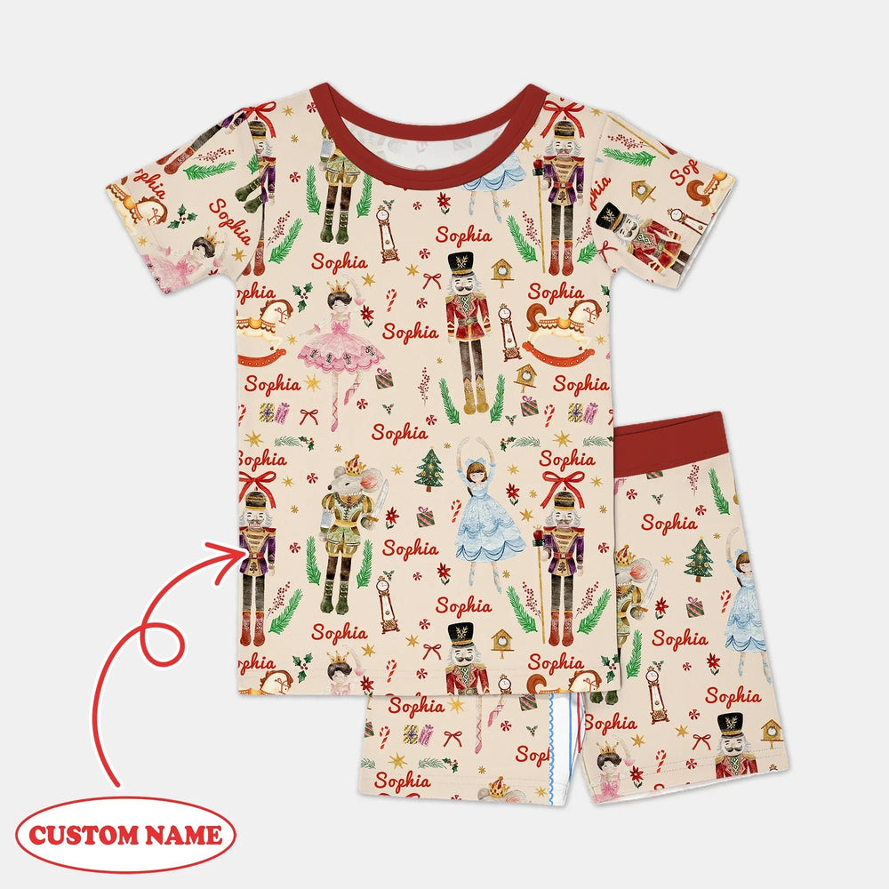 Nutcracker’s Christmas Dream Custom Name Two Piece Short Sleeve Shorts Pajama Set , Nutcracker’s Christmas Dream Custom Name Two Piece Short Sleeve Shorts Pajama Set - 12-18M
