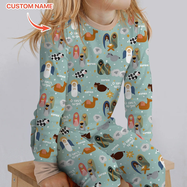 O Holy Night Custom Name Long Sleeve Pajama Set - Zumbamboo