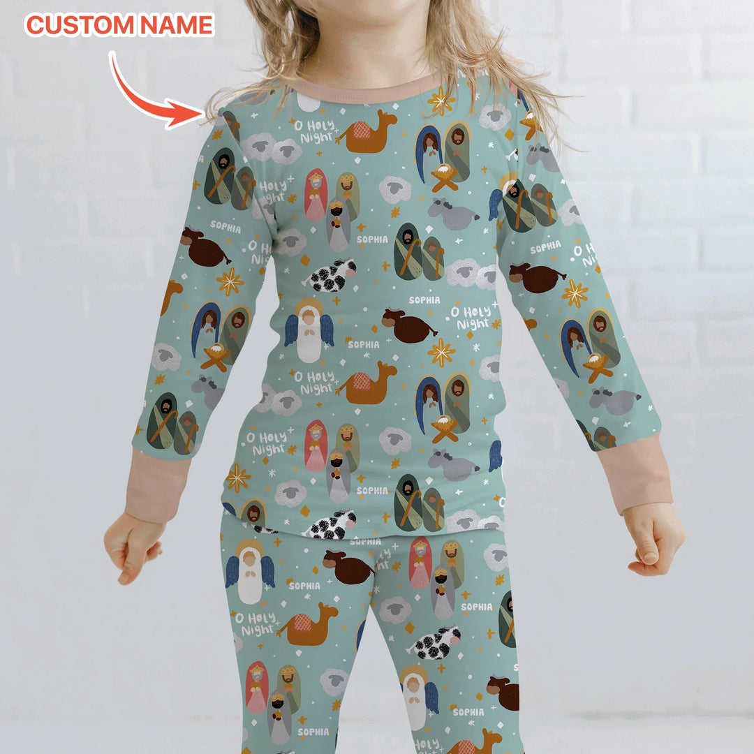 O Holy Night Custom Name Long Sleeve Pajama Set - Zumbamboo