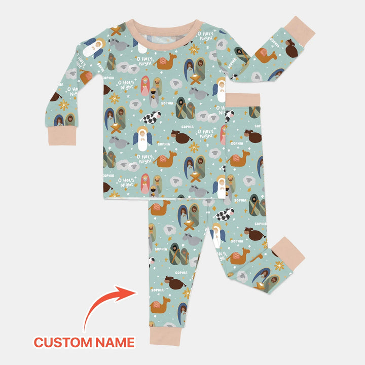 O Holy Night Custom Name Long Sleeve Pajama Set - Zumbamboo