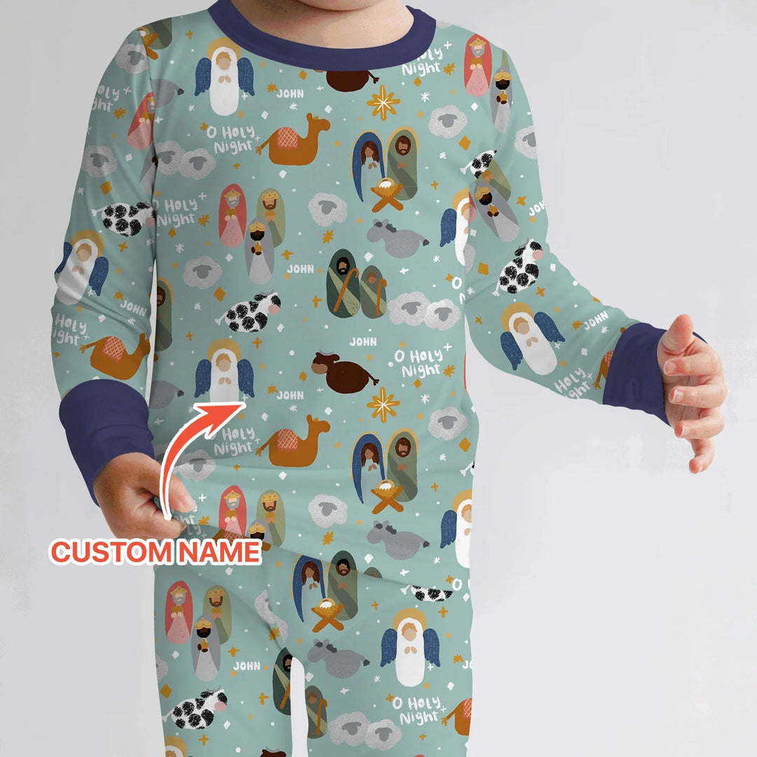 O Holy Night Custom Name Long Sleeve Pajama Set - Zumbamboo