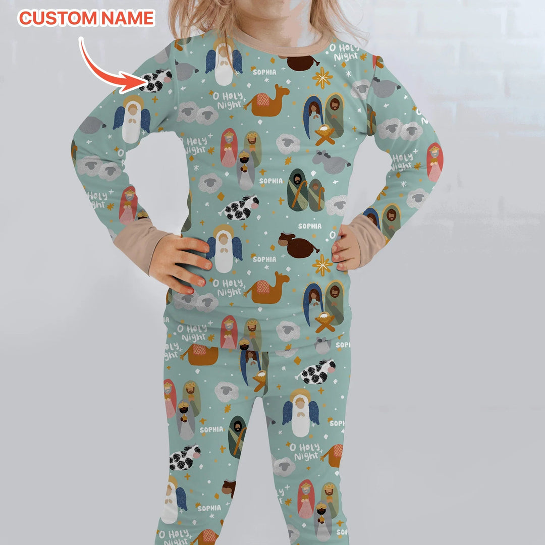 O Holy Night Custom Name Long Sleeve Pajama Set - Zumbamboo