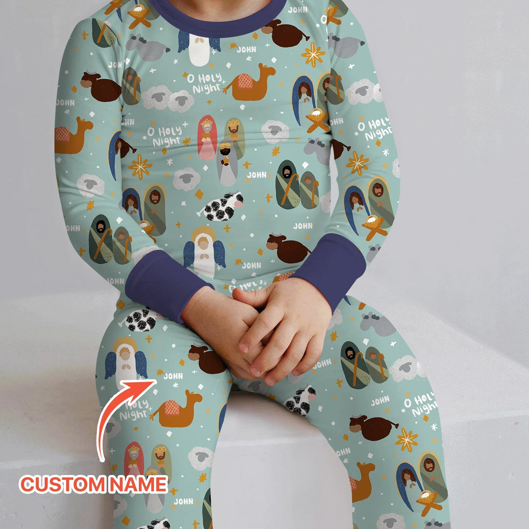 O Holy Night Custom Name Long Sleeve Pajama Set - Zumbamboo