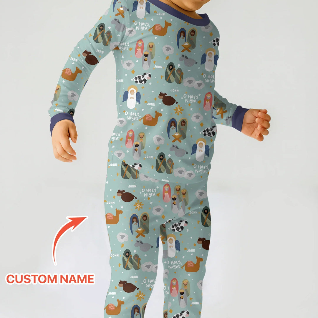 O Holy Night Custom Name Long Sleeve Pajama Set - Zumbamboo