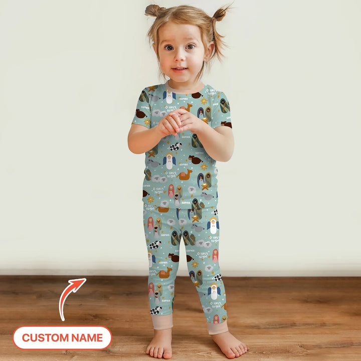 O Holy Night Custom Name Two Piece Short Sleeve Pajama Set - Zumbamboo