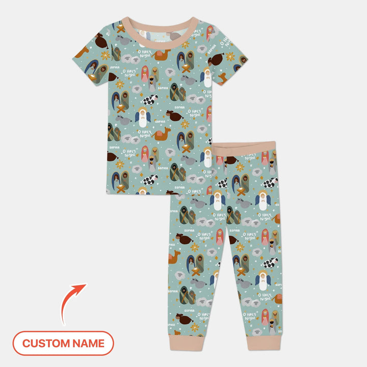 O Holy Night Custom Name Two Piece Short Sleeve Pajama Set - Zumbamboo