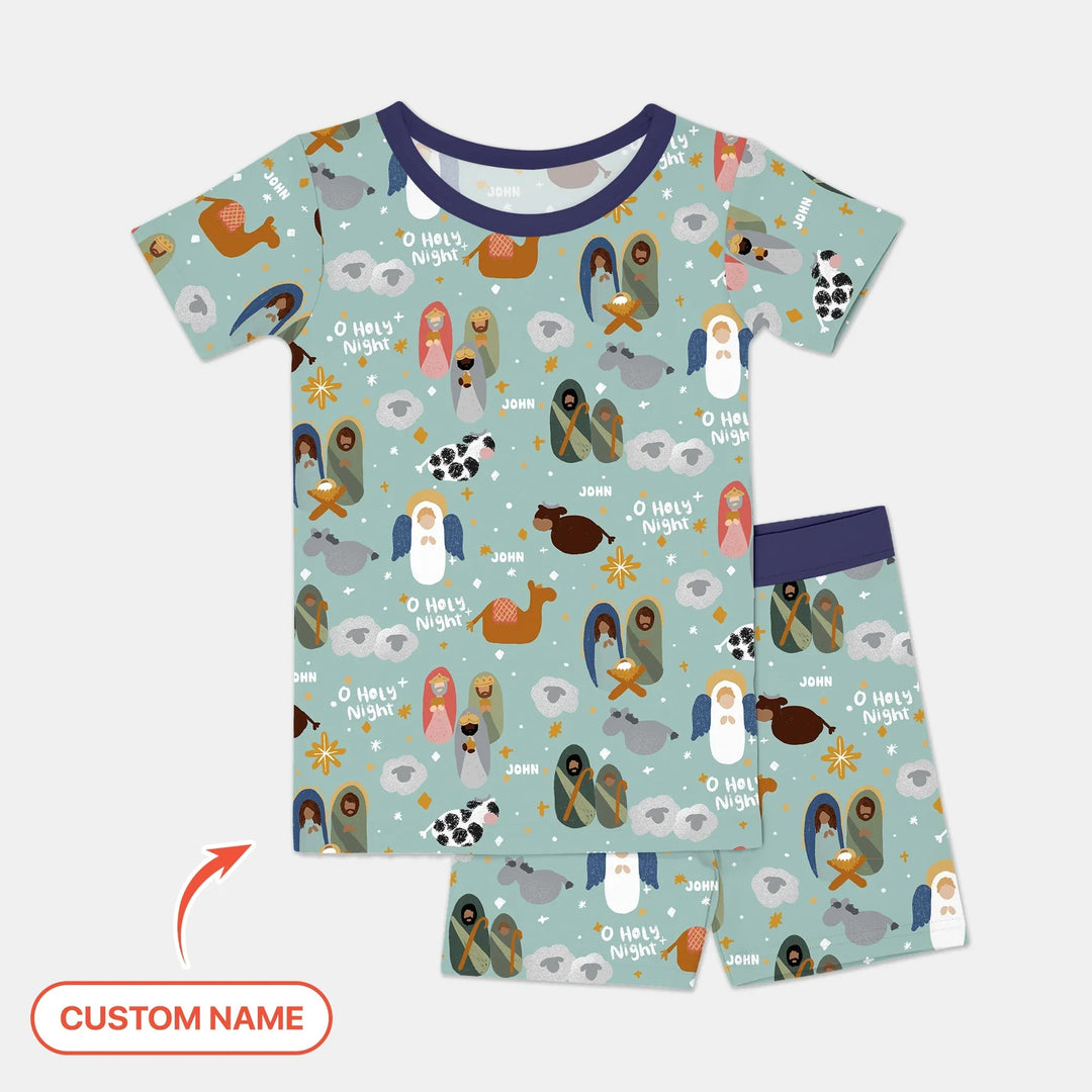 O Holy Night Custom Name Two Piece Short Sleeve Shorts Pajama Set - Zumbamboo