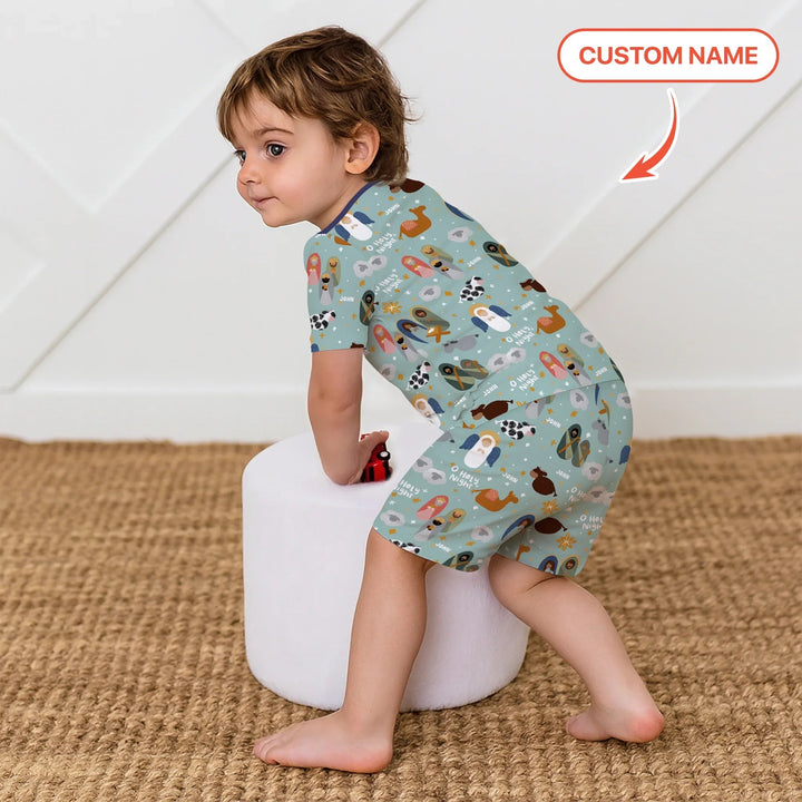 O Holy Night Custom Name Two Piece Short Sleeve Shorts Pajama Set - Zumbamboo