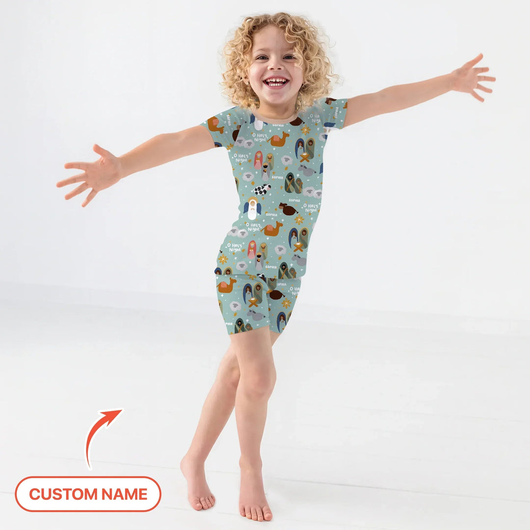 O Holy Night Custom Name Two Piece Short Sleeve Shorts Pajama Set - Zumbamboo