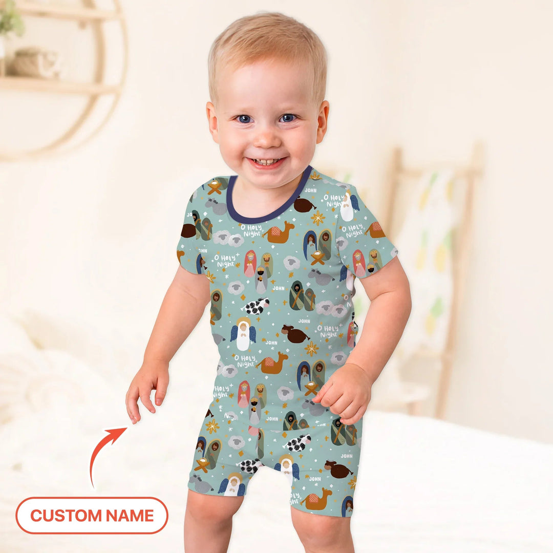 O Holy Night Custom Name Two Piece Short Sleeve Shorts Pajama Set - Zumbamboo