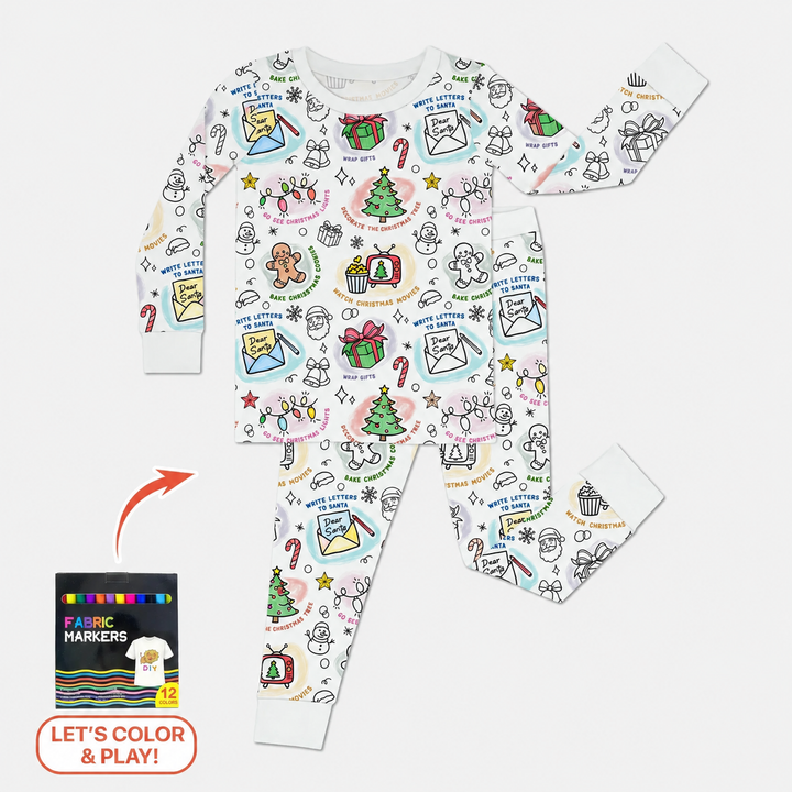 Weihnachtliches ausmalbares zweiteiliges Bambus-Schlafanzug-Set