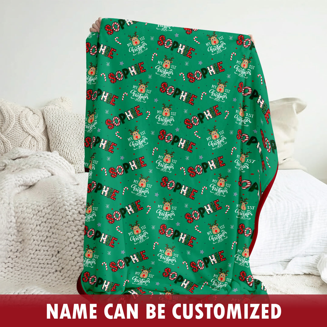 Custom Name "My First Christmas 2025" Toddler Blanket