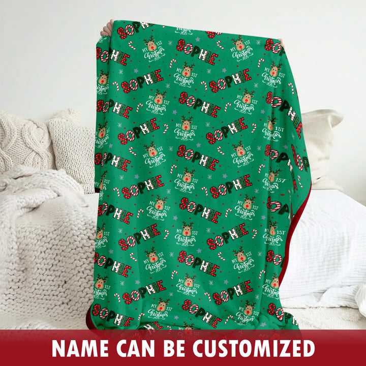 Custom Name "My First Christmas 2025" Toddler Blanket