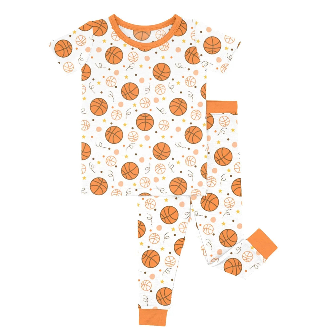 Orange Basketball Two Piece Short Sleeve Pajama Set - Zumbamboo