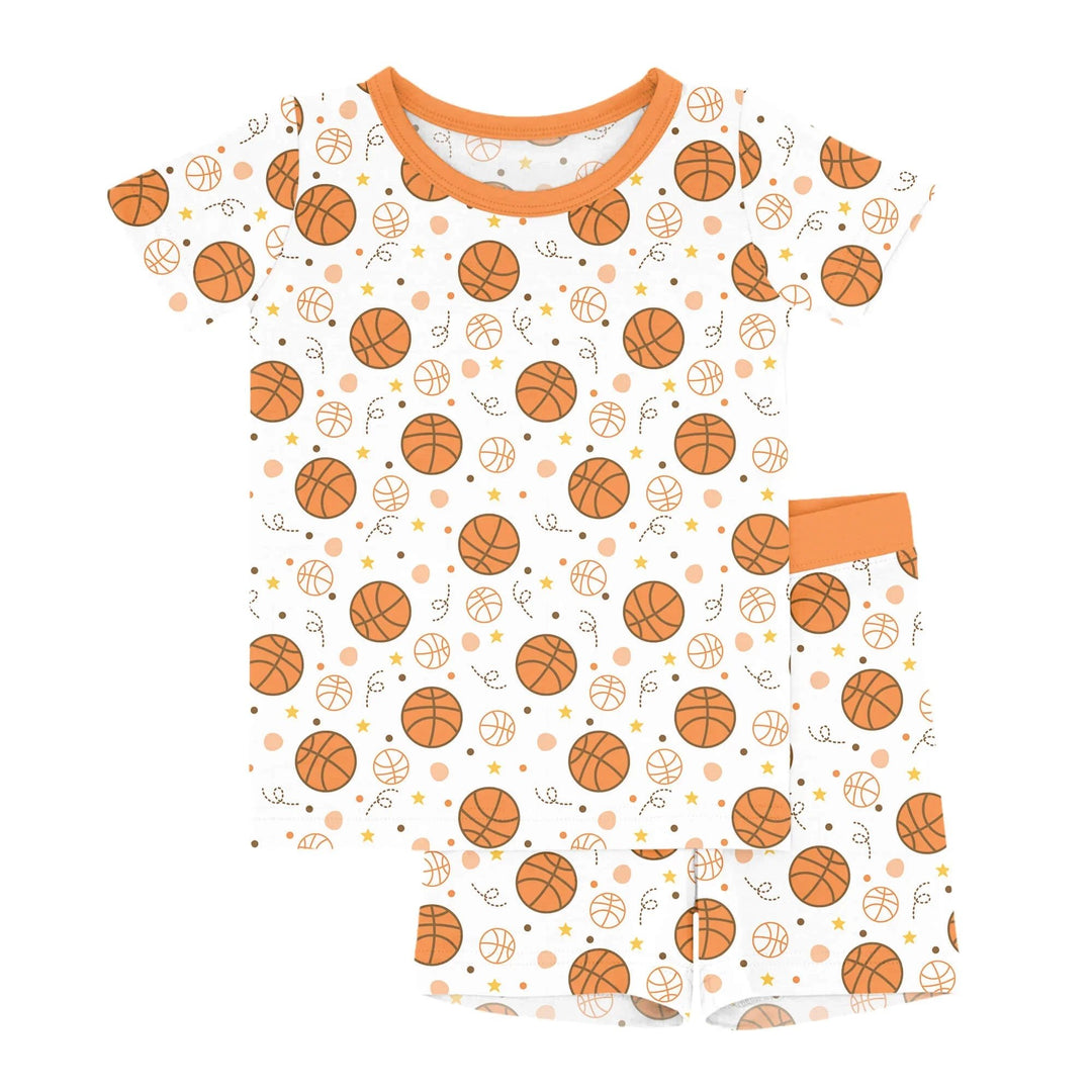 Orange Basketball Two Piece Short Sleeve Shorts Pajama Set - Zumbamboo