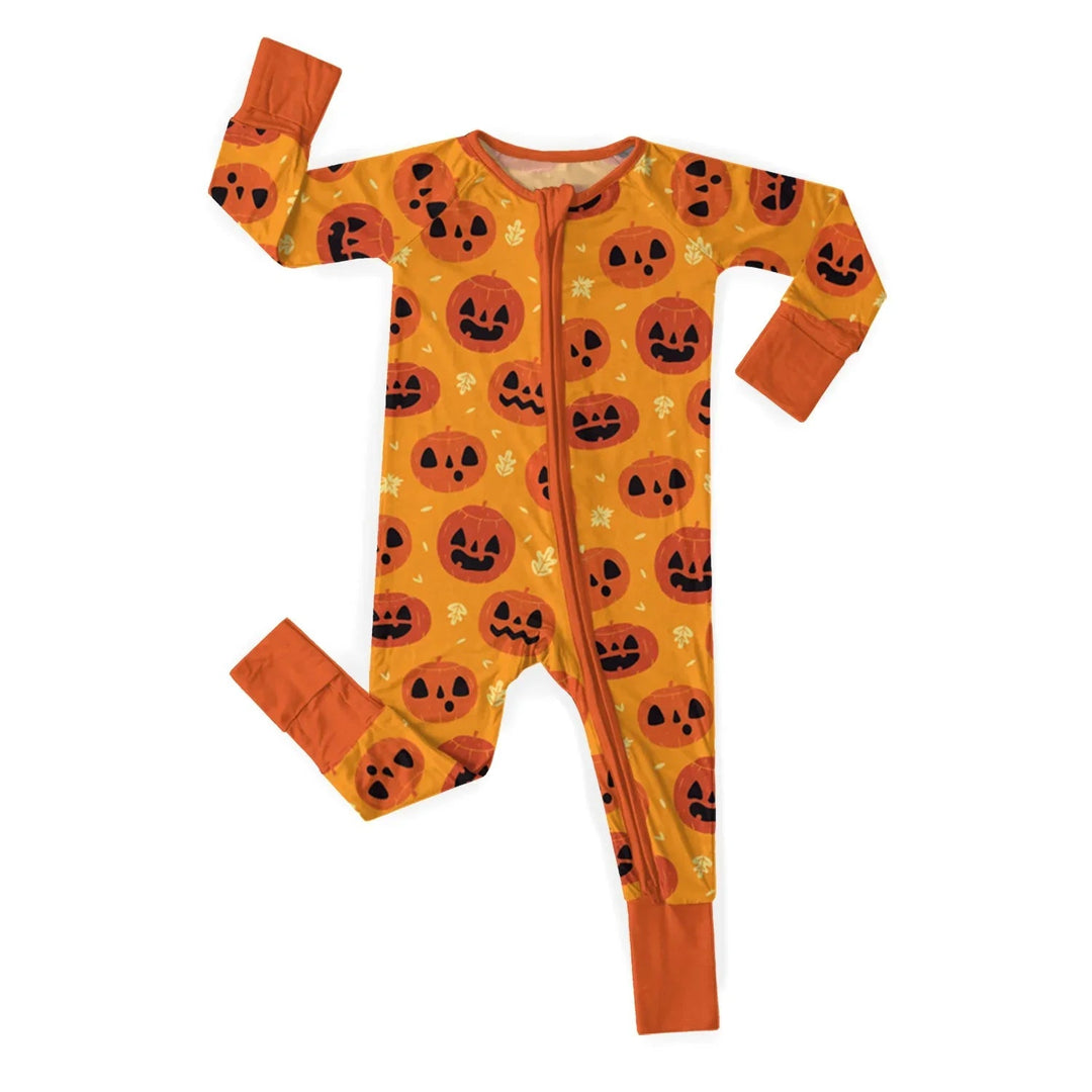 Orange Halloween Pumpkin Convertible Zippered Romper - Zumbamboo