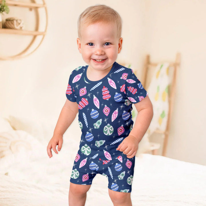Ornaments Party Two Piece Short Sleeve Shorts Pajama Set - Zumbamboo