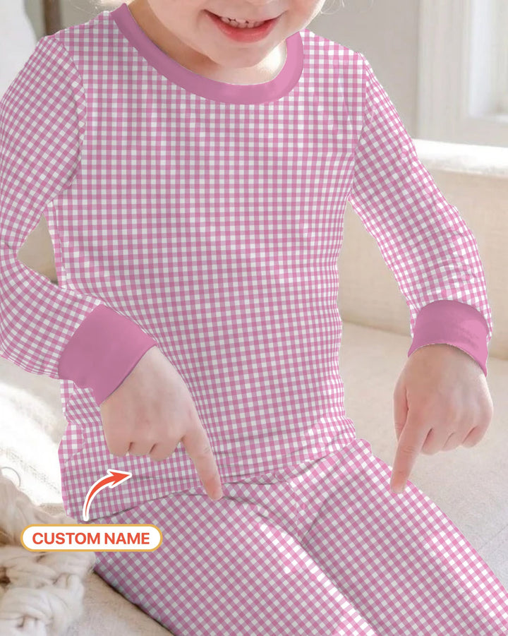Embroidered Seersucker Bamboo Two Piece Long Sleeve Pajama Set