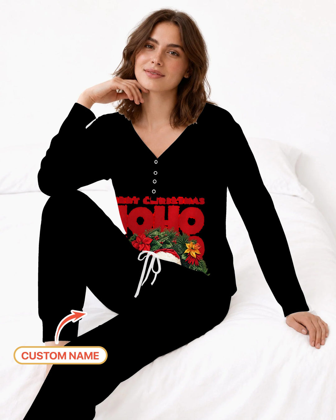 Personalized Photo Christmas Santa Bamboo Women Pajama Set