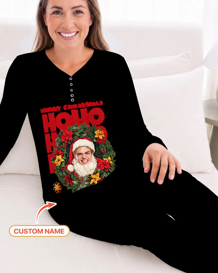 Personalized Photo Christmas Santa Bamboo Women Pajama Set