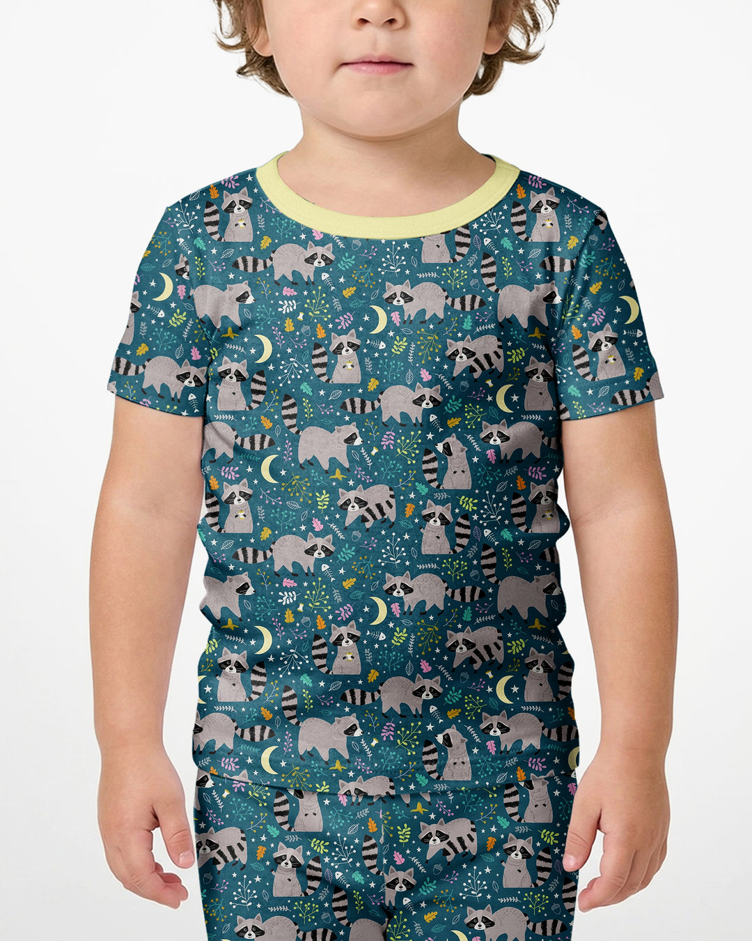 Midnight Raccoons Bamboo Two Piece Short Sleeve Shorts Pajama Set
