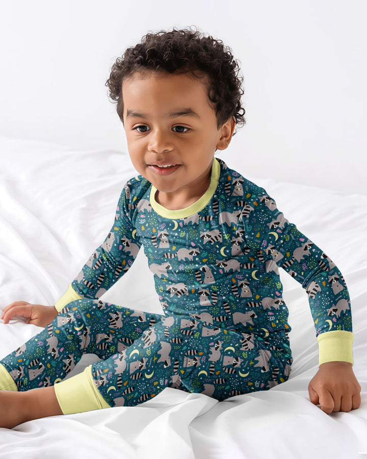 Midnight Raccoons Bamboo Two Piece Long Sleeve Pajama Set