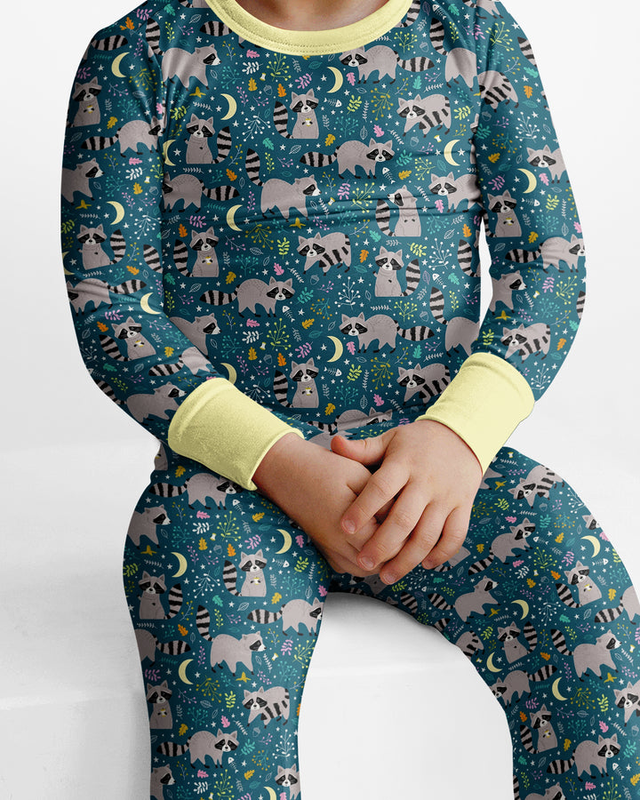 Midnight Raccoons Bamboo Two Piece Long Sleeve Pajama Set