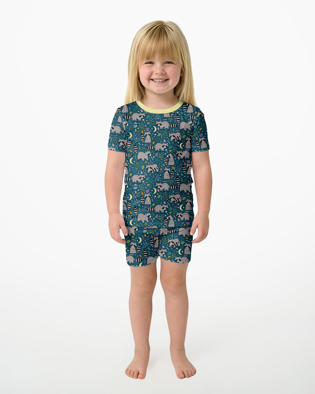 Midnight Raccoons Bamboo Two Piece Short Sleeve Shorts Pajama Set