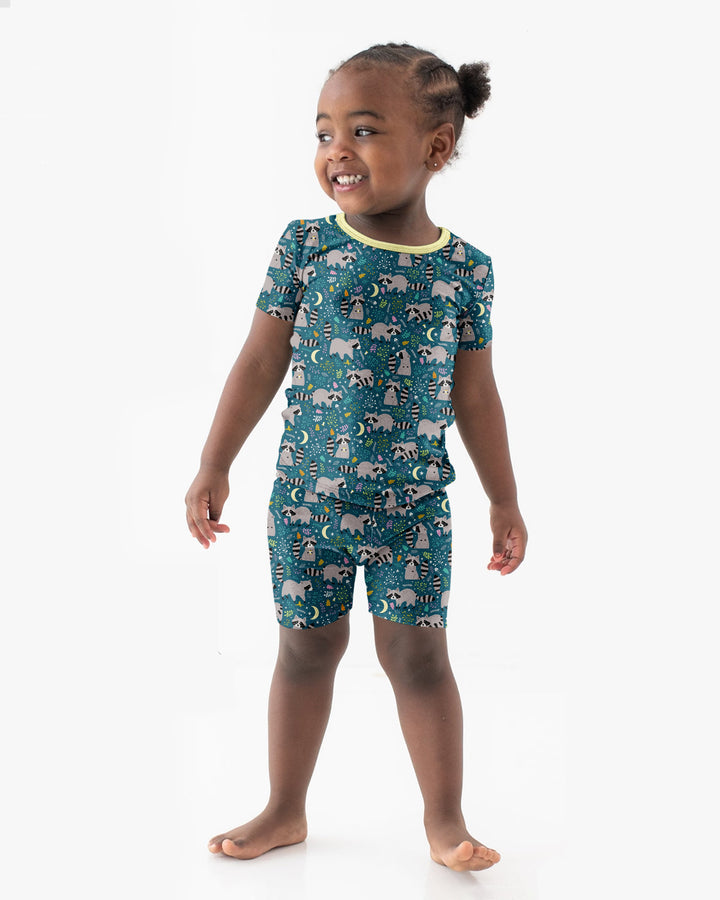 Midnight Raccoons Bamboo Two Piece Short Sleeve Shorts Pajama Set