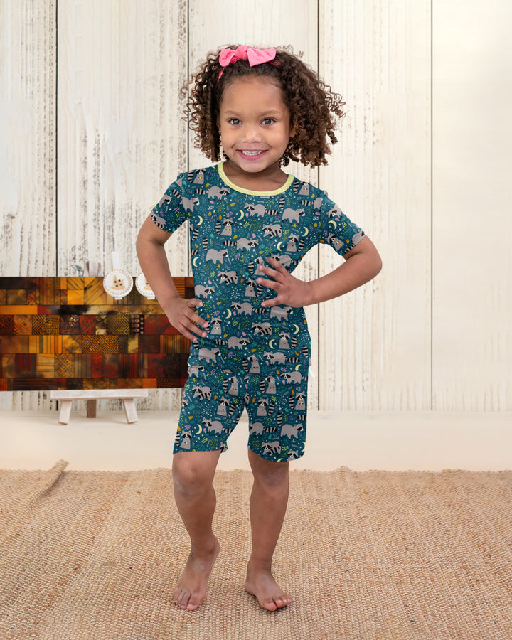 Midnight Raccoons Bamboo Two Piece Short Sleeve Shorts Pajama Set
