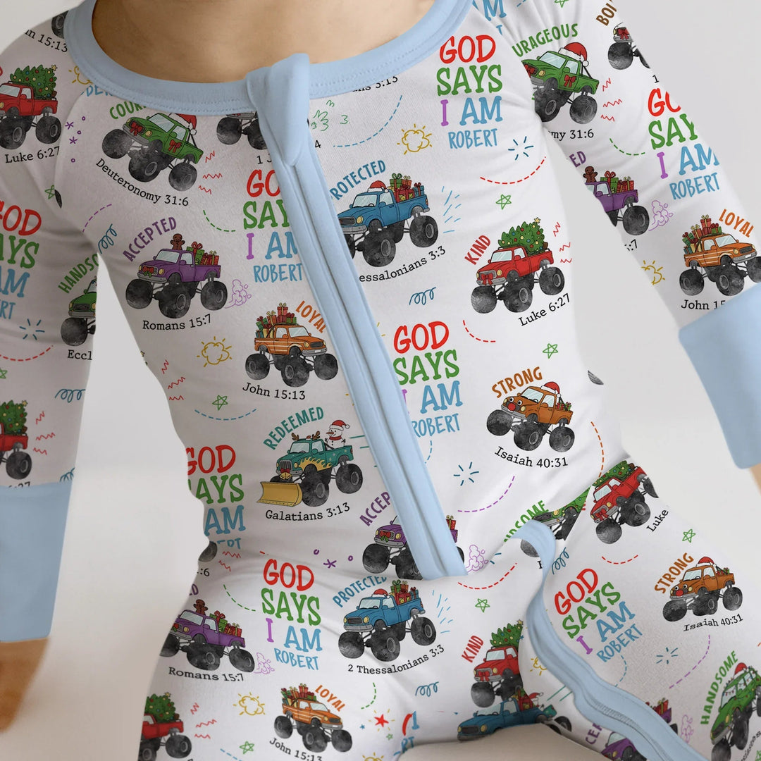 Personalized God Says I Am Christmas Monster Truck Convertible Zippy - Zumbamboo