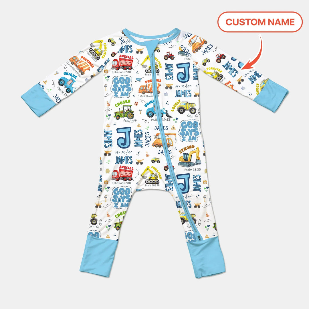 Personalized God Says I Am Construction Vehicules Convertible Zippy - Zumbamboo