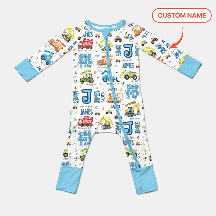 Personalized God Says I Am Construction Vehicules Convertible Zippy - Zumbamboo