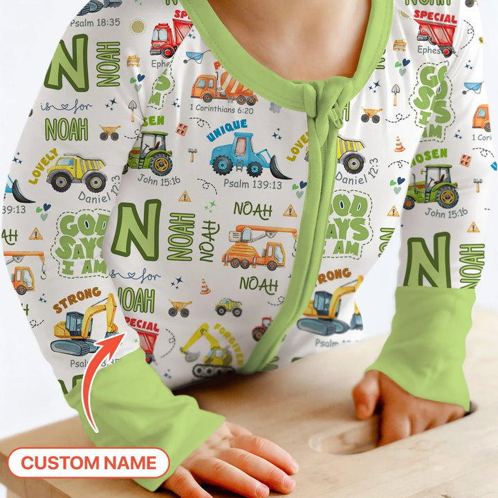 Personalized God Says I Am Construction Vehicules Convertible Zippy - Zumbamboo